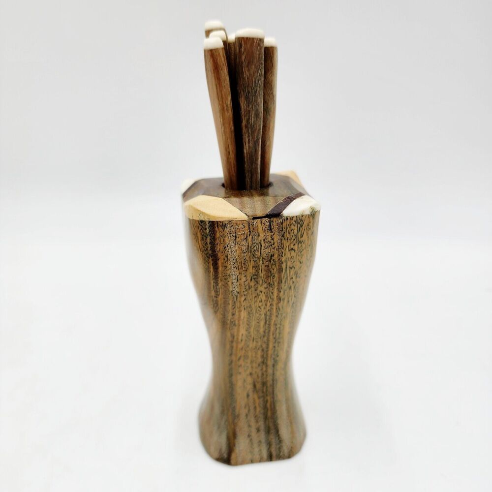 Artisan Hand Carved Wooden Bird Toothpicks Cocktail Picks Hors d'Oeuvres Holder
